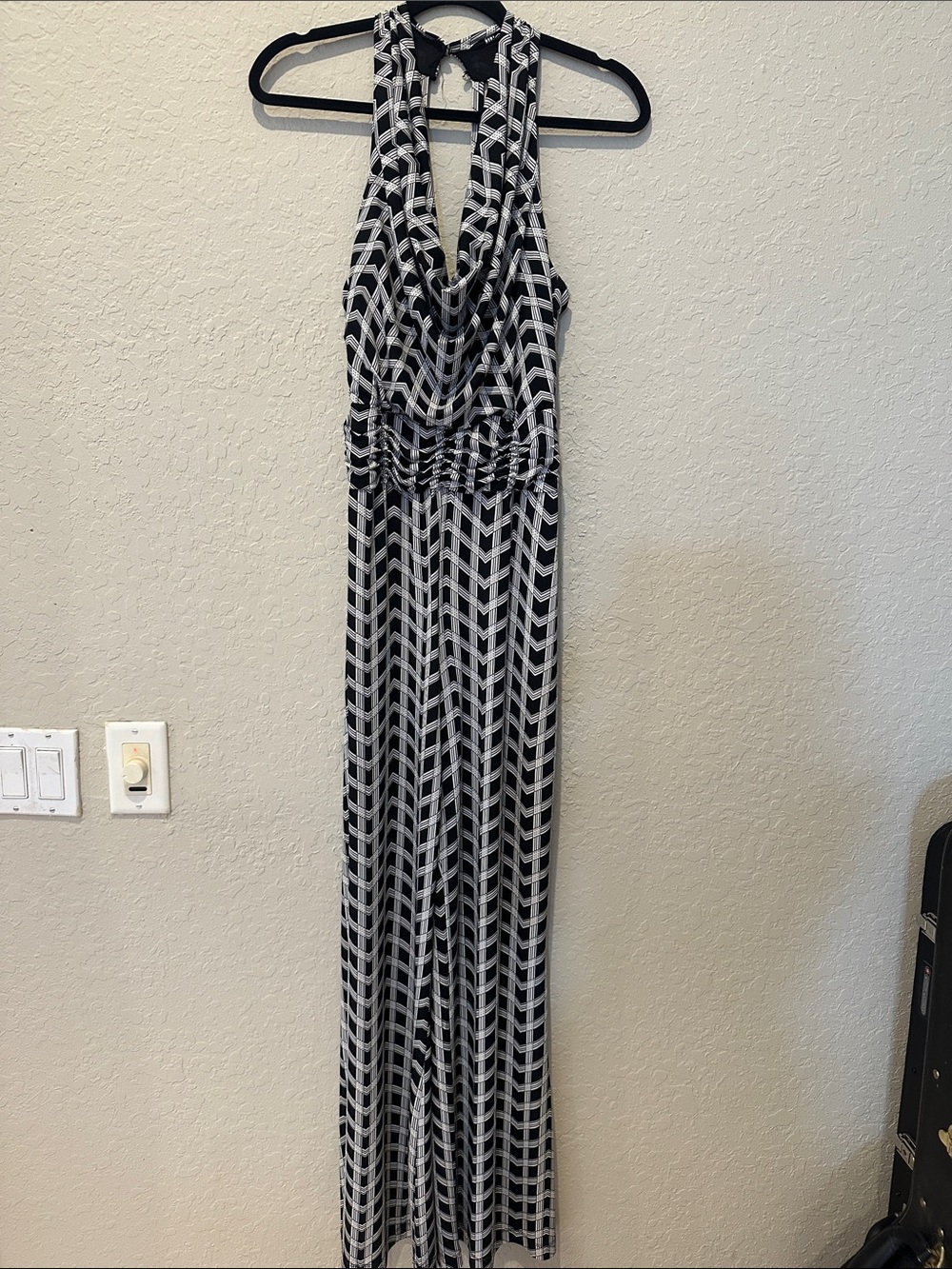 ECI Black and White Chevron Halter Jumpsuit